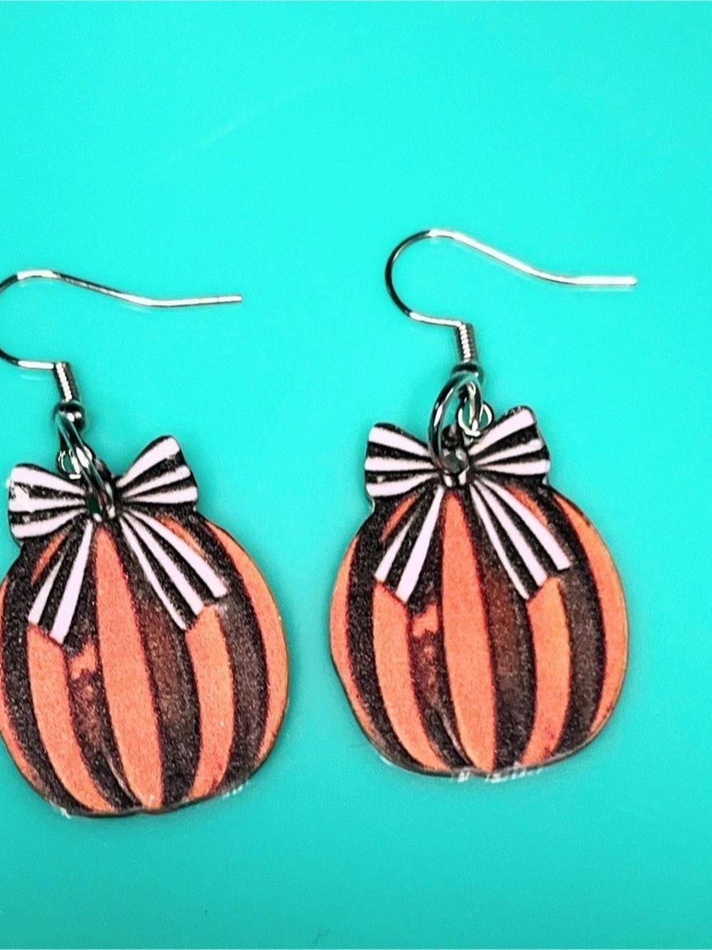 Pumpkin Stripe Earrings in Orange & Black